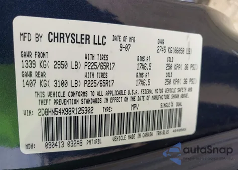 2008 Dodge Grand Caravan Sxt from USA, damaged, VIN 2D8HN54X98R125302
